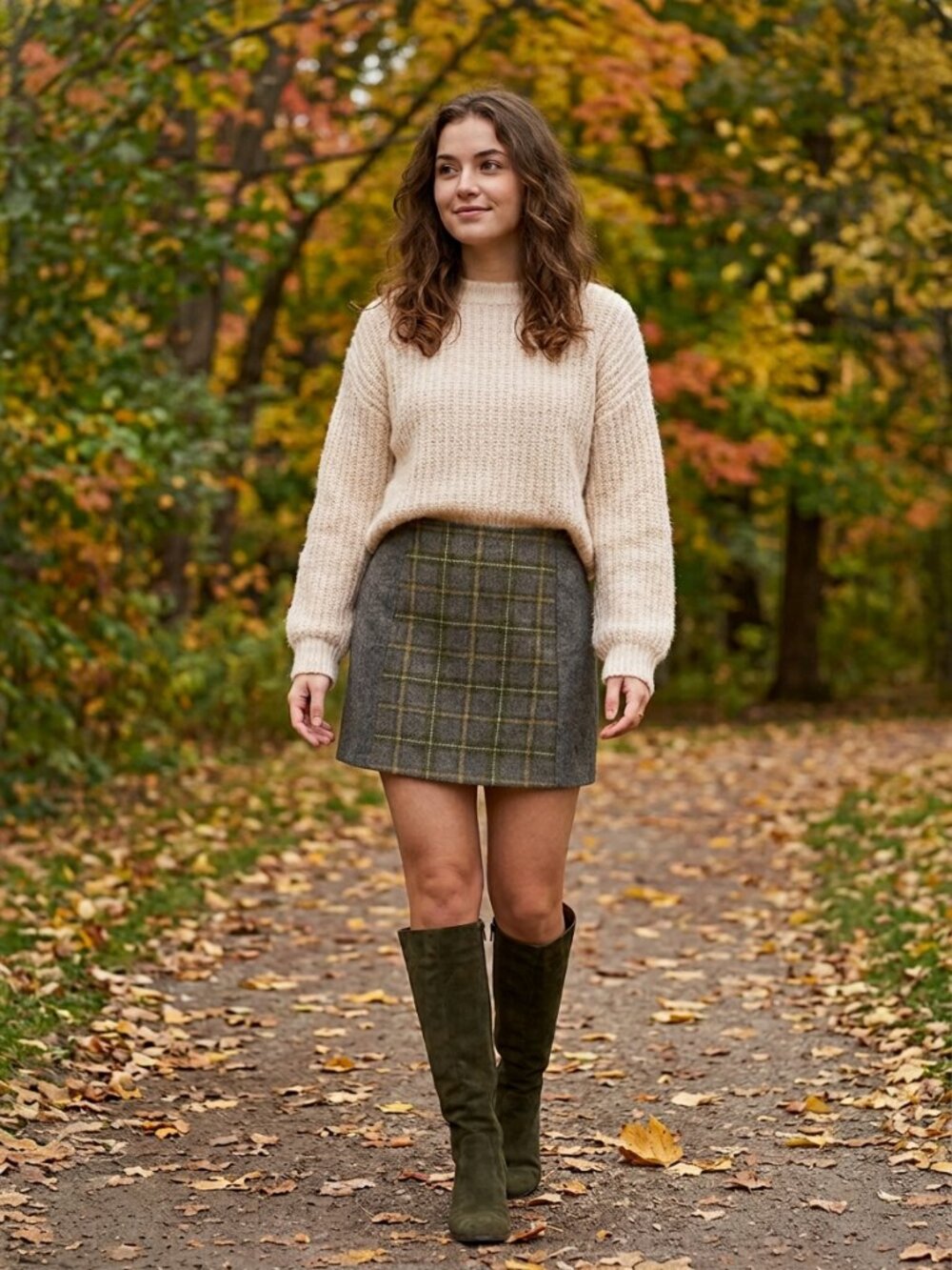 Banana Republic Wool Blend Plaid Mini Skirt Olive Grey Size 4